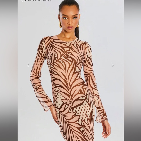 Retrofete Vienna silk dress long sleeve sheer polka dot leaves Brown Maxi Dress - Picture 5 of 6